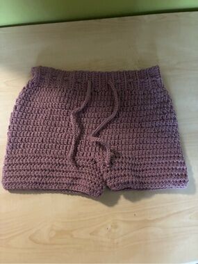 Crochet Drawstring Shorts - Mauve Pink